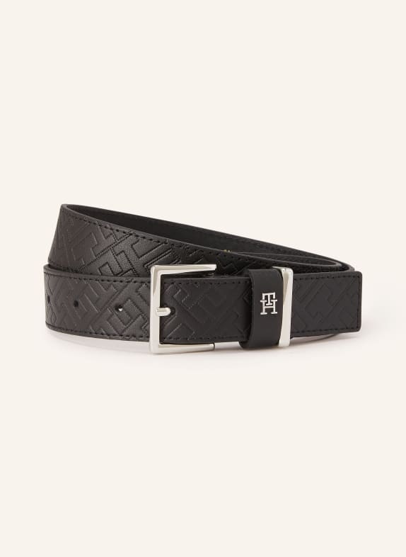 TOMMY HILFIGER Ledergürtel SCHWARZ / SILBER