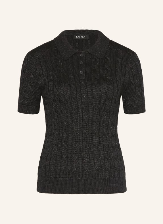 Koszulka polo z dżerseju z kamieniami ozdobnymi produktów Dzianinowa koszulka polo z brokatową przędzą CZARNY / SREBRNY