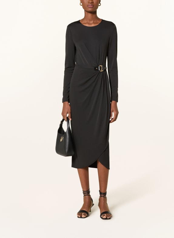 LAUREN RALPH LAUREN Jerseykleid in Wickeloptik SCHWARZ