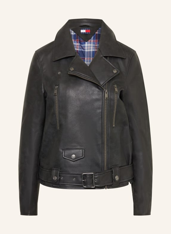 TOMMY JEANS Bikerjacke in Lederoptik DUNKELGRAU