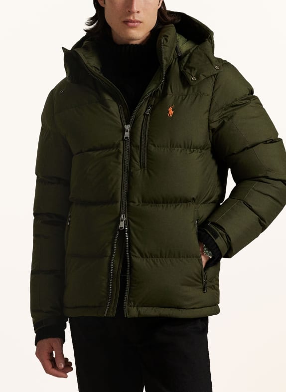 POLO RALPH LAUREN Daunenjacke GORHAM mit abnehmbarer Kapuze OLIV / PLATIN / HELLORANGE