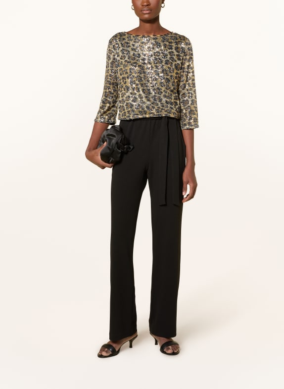 Ana Alcazar Jumpsuit mit 3/4-Arm und Pailletten SCHWARZ / HELLBRAUN