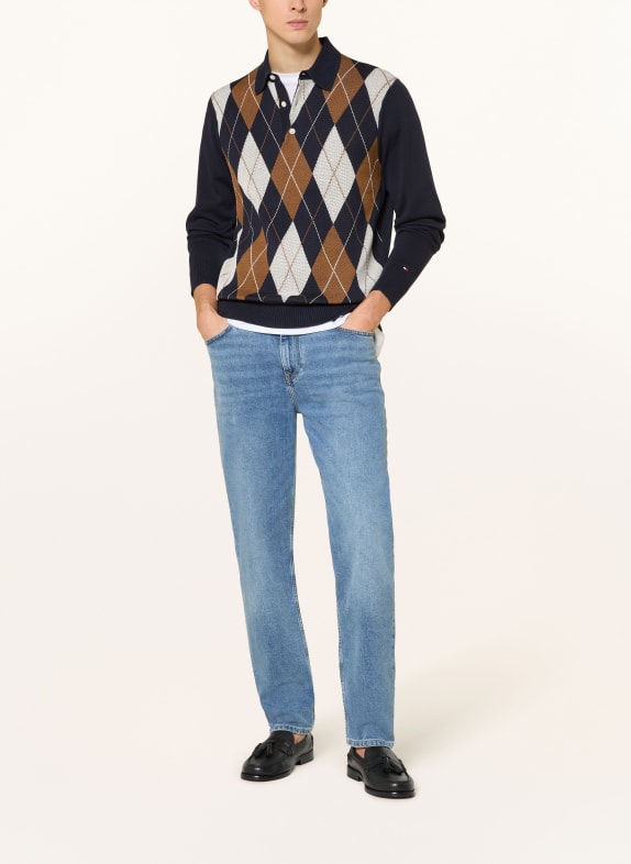 TOMMY HILFIGER Stickad pikétröja MÖRKBLÅ / BRUN / VIT