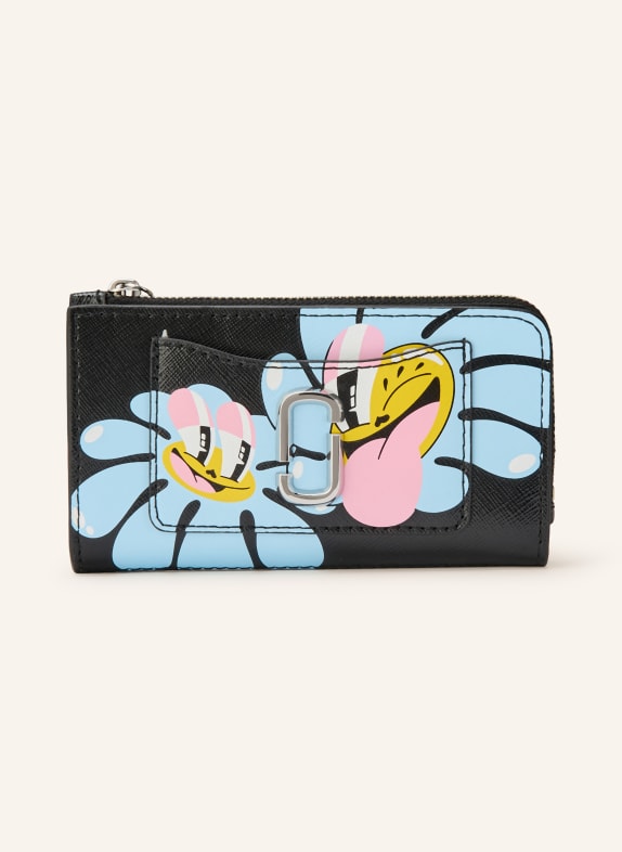 MARC JACOBS Geldbörse THE MEDIUM FLAT WALLET FLOWER FACES SCHWARZ / HELLBLAU