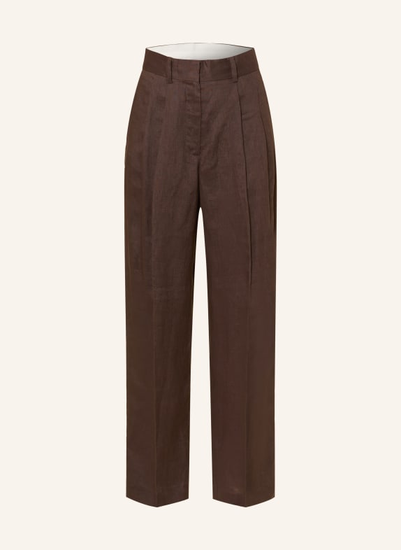 MRS & HUGS Lněné kalhoty Marlene TMAVĚ HNĚDÁ