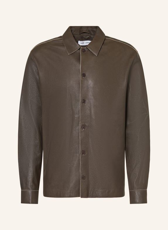 SAMSØE  SAMSØE Kožená bunda SADAMON TMAVĚ HNĚDÁ