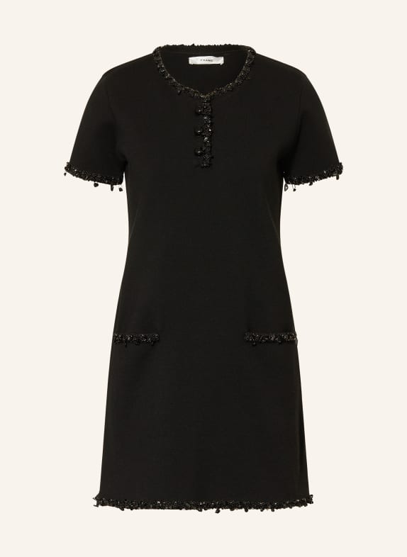 FRAME Etuikleid THE BEADED TRIM DRESS mit Schmucksteinen SCHWARZ