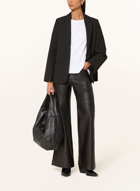 monari Broek in leerlook ZWART
