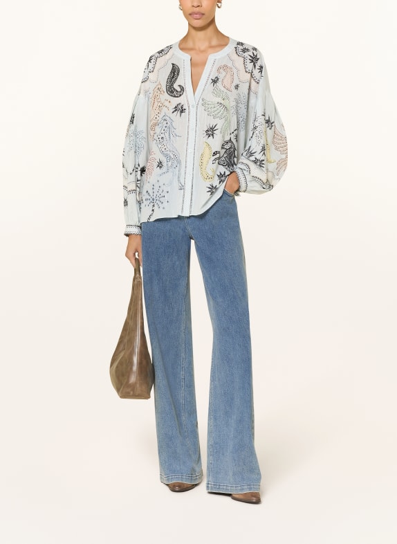 IVI collection Blouse met glittergaren LICHTBLAUW / CRÈME / ZWART