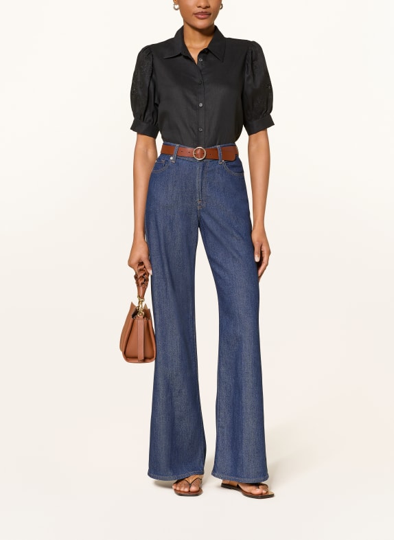 (THE MERCER) N.Y. Linnen blouse met opengewerkte kant ZWART