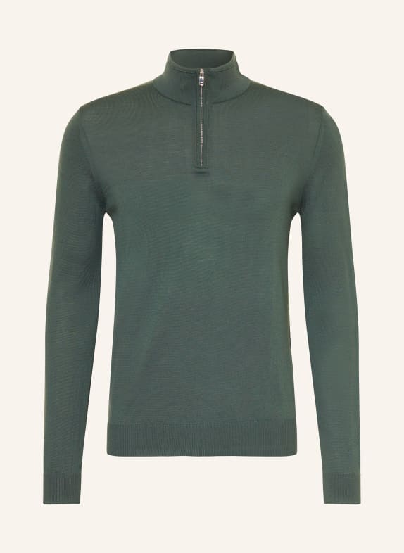 REISS Sweter typu troyer BLACKHALL z wełny merino OLIWKOWY