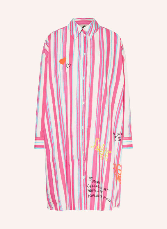 yippie hippie Košilové šaty NEONOVĚ RŮŽOVÁ / TYRKYSOVÁ / BÍLÁ