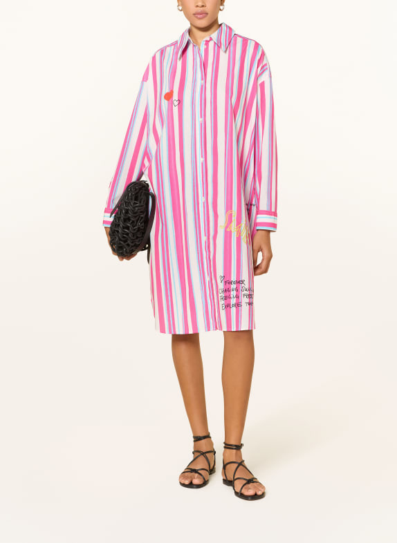 yippie hippie Košilové šaty NEONOVĚ RŮŽOVÁ / TYRKYSOVÁ / BÍLÁ