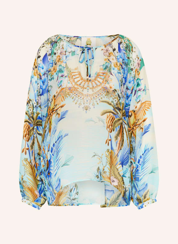 Princess GOES HOLLYWOOD Silk blouse shirt with gemstones BLUE / YELLOW / GREEN