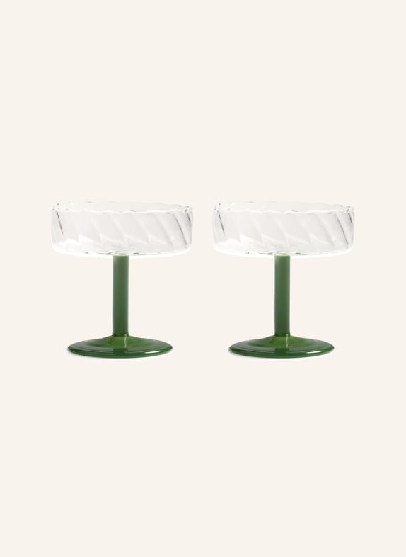 &k amsterdam Zestaw 2 kieliszków do szampana TWIRL BIAŁY / CIEMNOZIELONY