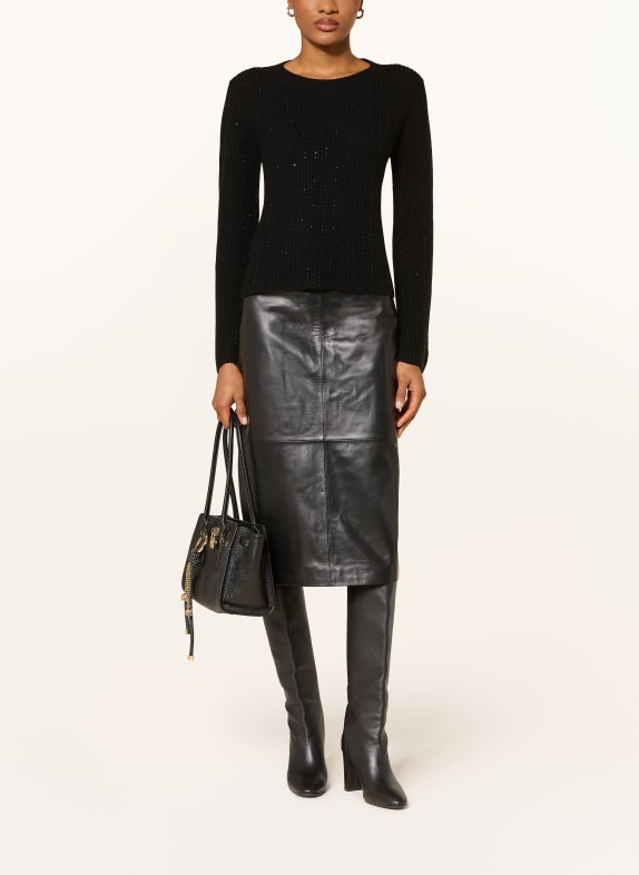 lilienfels Pullover aus Merinowolle mit Schmucksteinen SCHWARZ