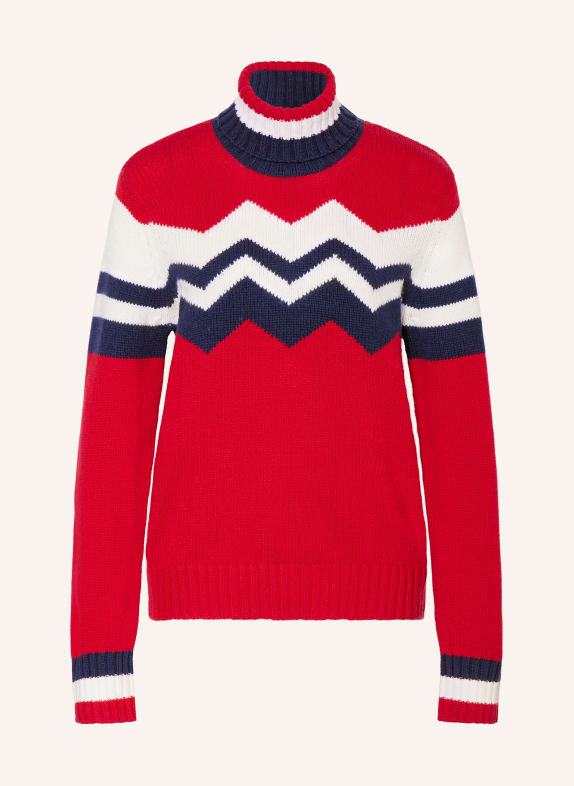 lilienfels Rollkragenpullover aus Merinowolle ROT / DUNKELBLAU / WEISS