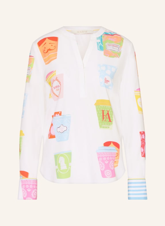 HERZENS Blusenshirt aus Seide WEISS / ROSA / HELLBLAU