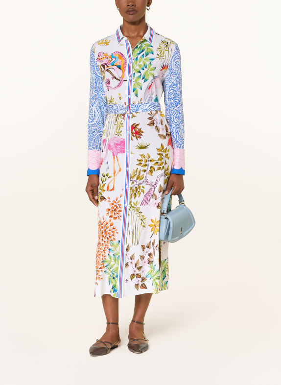 HERZENS Hemdblusenkleid aus Seide WEISS / PINK / BLAU