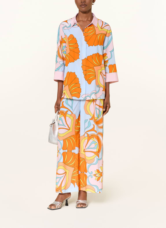 HERZENS Zijden blouse met 3/4-mouwen LICHTBLAUW / ORANJE / GEEL