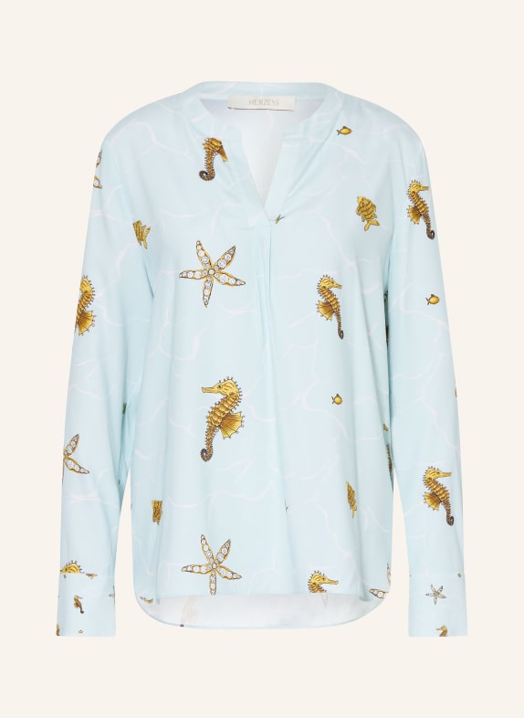 HERZENS Bluzka z jedwabiu JASNONIEBIESKI / CIEMNOŻÓŁTY / ŻÓŁTY