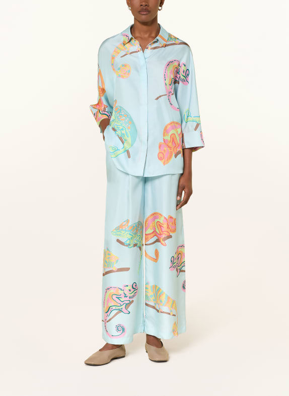 HERZENS Marlene-broek van zijde LICHTBLAUW / ROZE / ORANJE