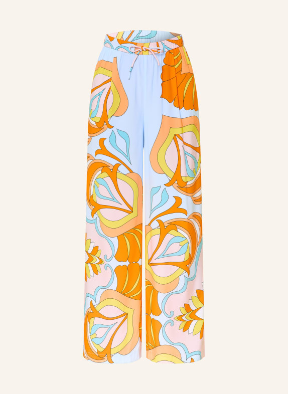 HERZENS Pantalon Marlene en soie BLEU CLAIR / ORANGE / JAUNE