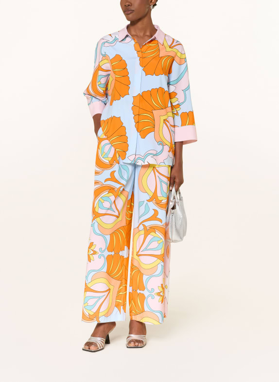 HERZENS Marlene-broek van zijde LICHTBLAUW / ORANJE / GEEL