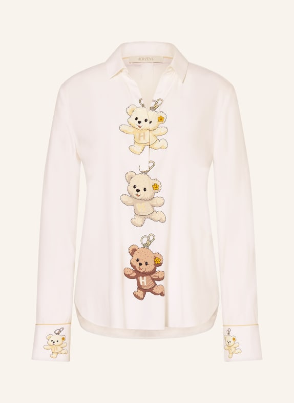 HERZENS Silk blouse shirt WHITE / LIGHT BROWN / BROWN