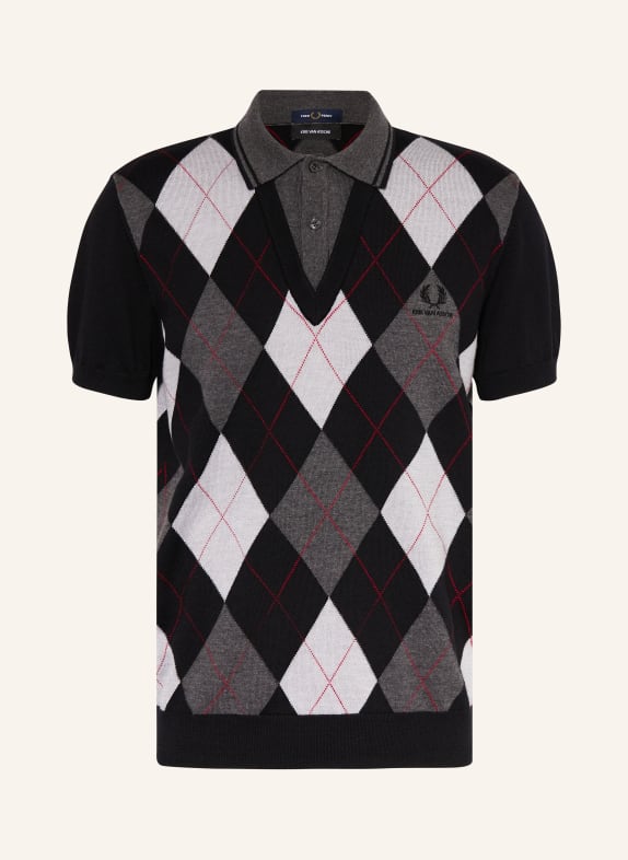 FRED PERRY Pletené polo tričko ČERNÁ / ŠEDÁ / ČERVENÁ