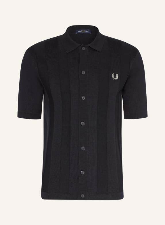 FRED PERRY Strickhemd Slim Fit DUNKELBLAU