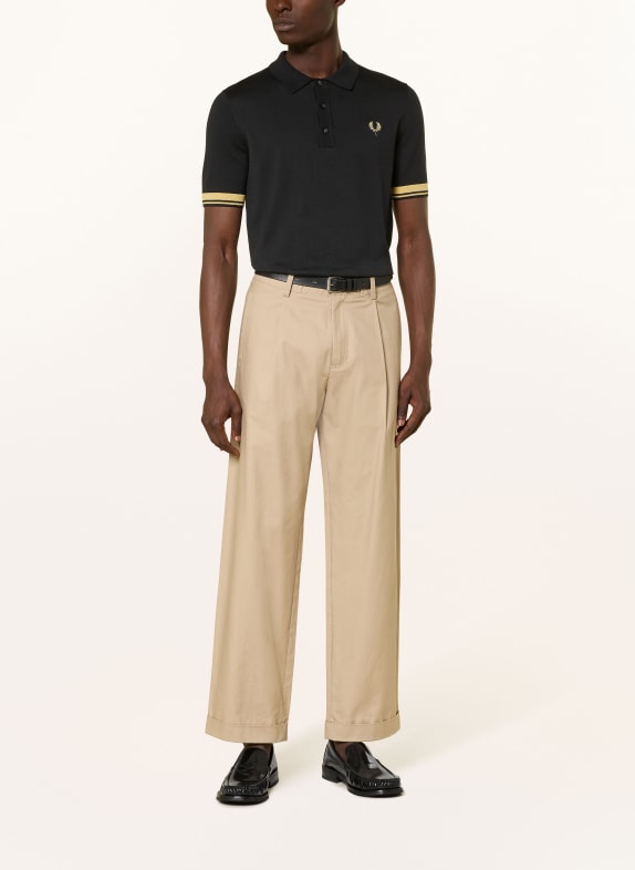 FRED PERRY Strikket poloshirt SORT / LYSEGUL