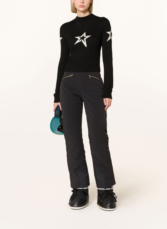 PERFECT MOMENT Pullover CABLE aus Merinowolle SCHWARZ / CREME