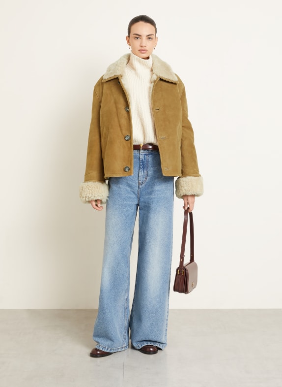 AMI PARIS Lederjacke CAMEL / CREME