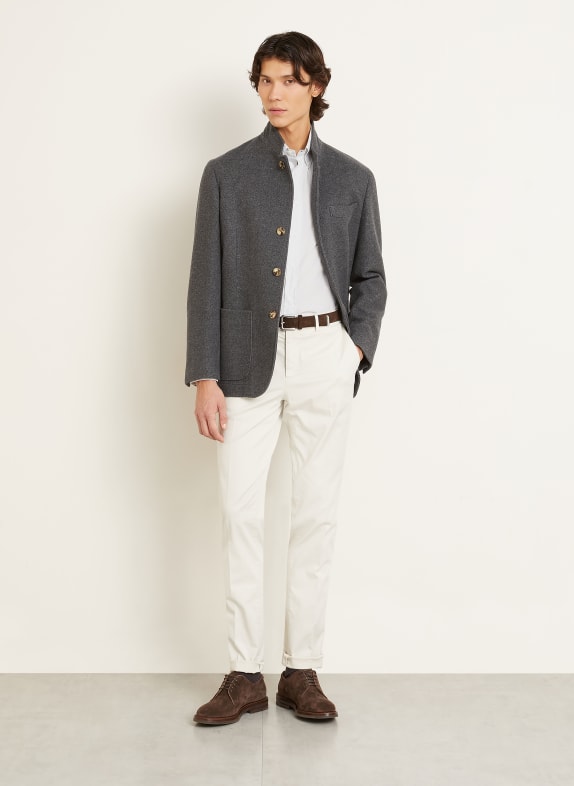 BRUNELLO CUCINELLI Košile Slim Fit BÍLÁ / TMAVĚ ŠEDÁ