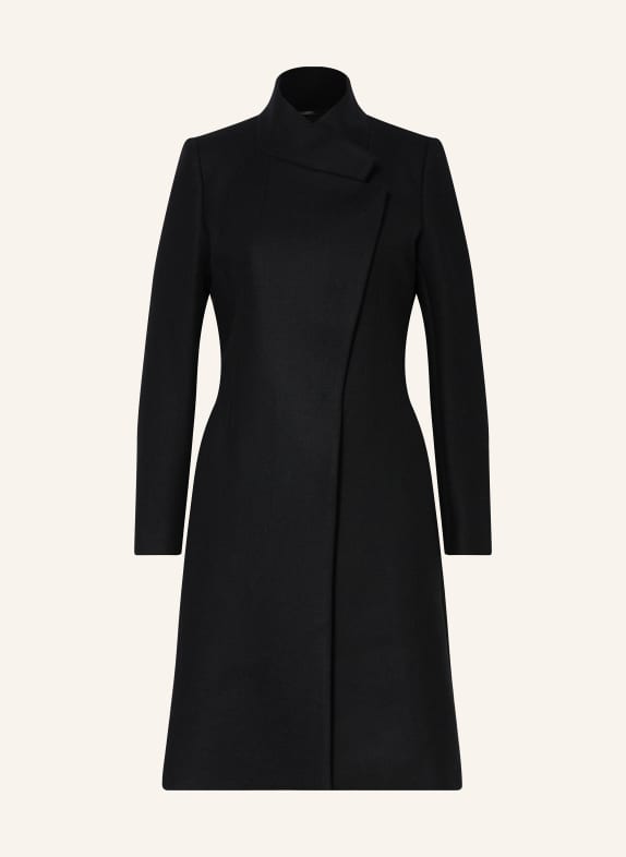 REISS Wełniany płaszcz MAX CZARNY