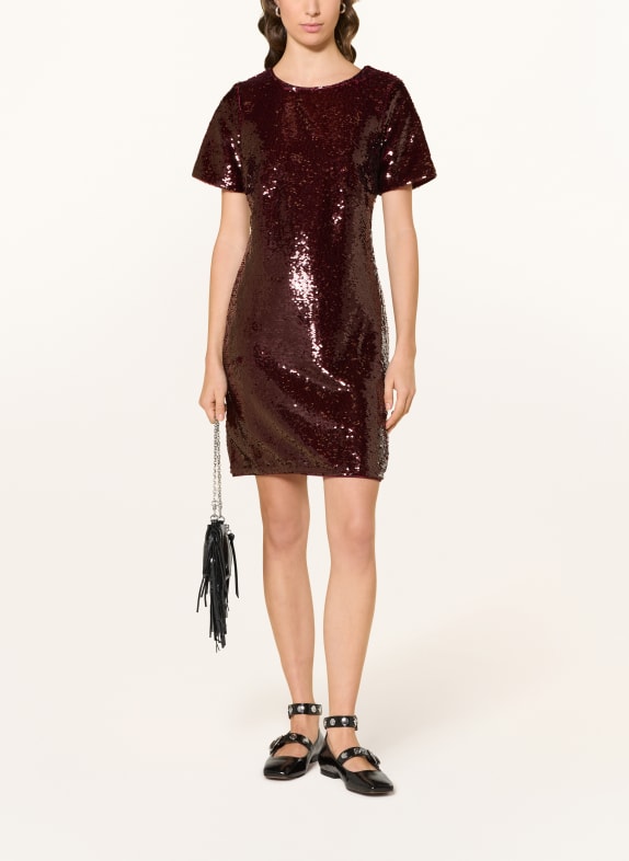 maje Kleid mit Pailletten DUNKELROT