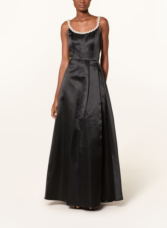 APART Abendkleid aus Satin mit Schmuckperlen SCHWARZ