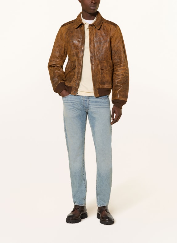 POLO RALPH LAUREN leather jacket BROWN / DARK BROWN