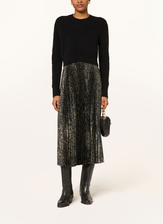 ALLSAINTS Set EVIA: Satinkleid mit Plissees und Pullover DUNKELGRÜN / SCHWARZ