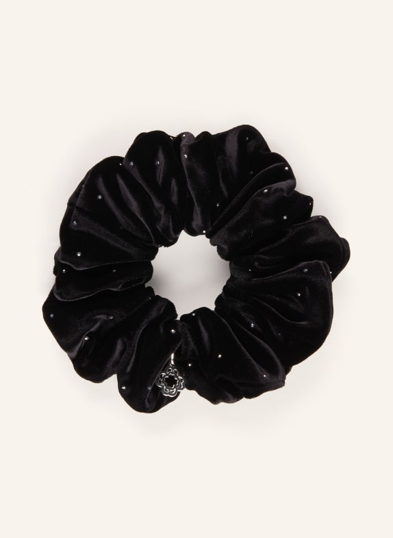 maje Aksamitna gumka do włosów z kamieniami ozdobnymi CZARNY / SREBRNY