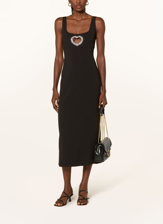 SANDRO Kleid mit Cut-out und Schmucksteinen SCHWARZ / SILBER