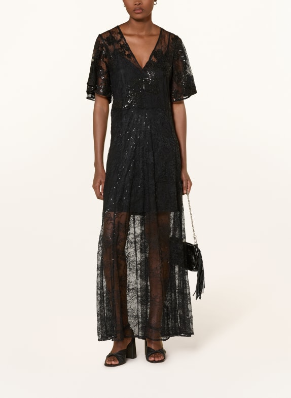 maje Spitzenkleid mit Pailletten SCHWARZ