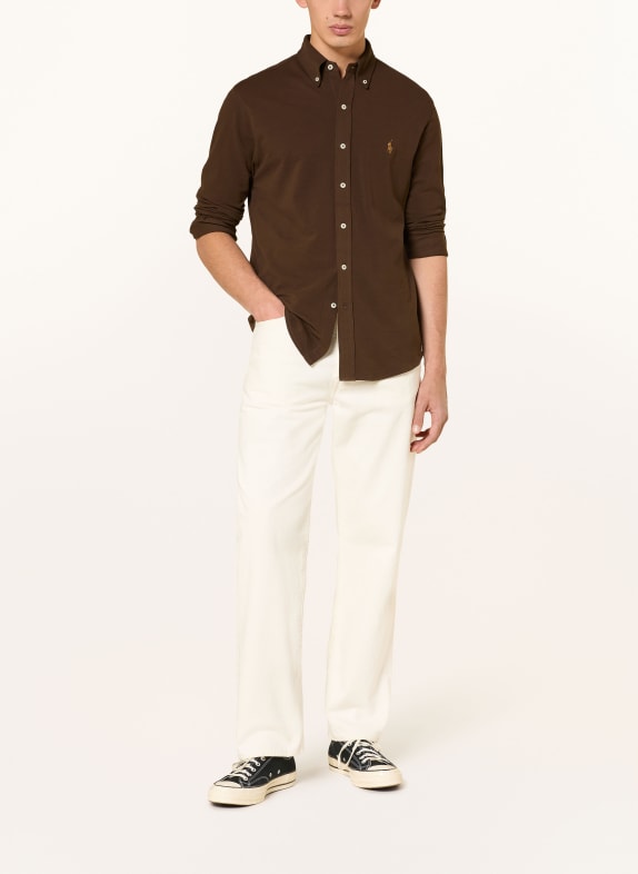 POLO RALPH LAUREN Piqué-overhemd Custom Fit MARRON FONCÉ