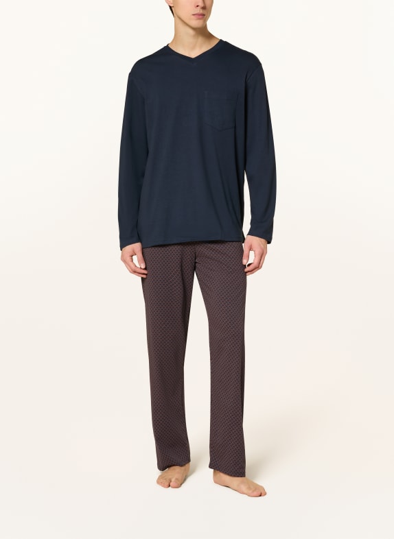SCHIESSER Pyjama COMFORT ESSENTIALS DONKERBLAUW / BRUIN