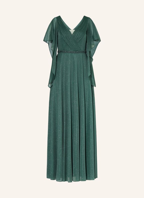 Vera Mont Evening gown with flounces and gemstones DARK GREEN
