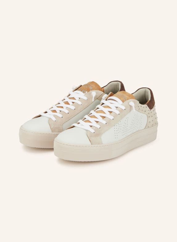 P448 Sneaker THEA mit Nieten CREME / COGNAC / DUNKELBRAUN