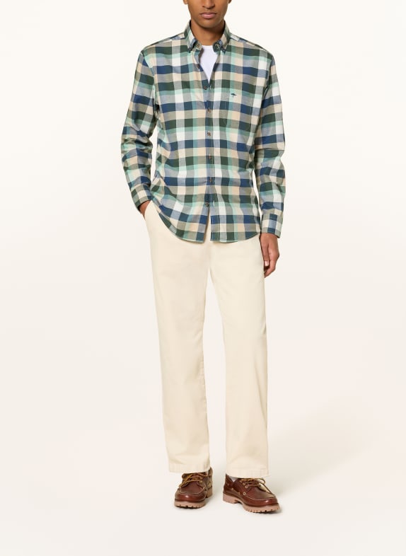 FYNCH-HATTON Overhemd Regular Fit DONKERBLAUW / BEIGE / GROEN