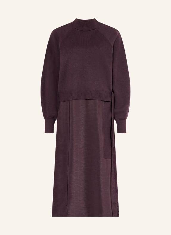 BOSS Set FLALINA: Pullover mit Cut-out und Satinkleid DUNKELLILA