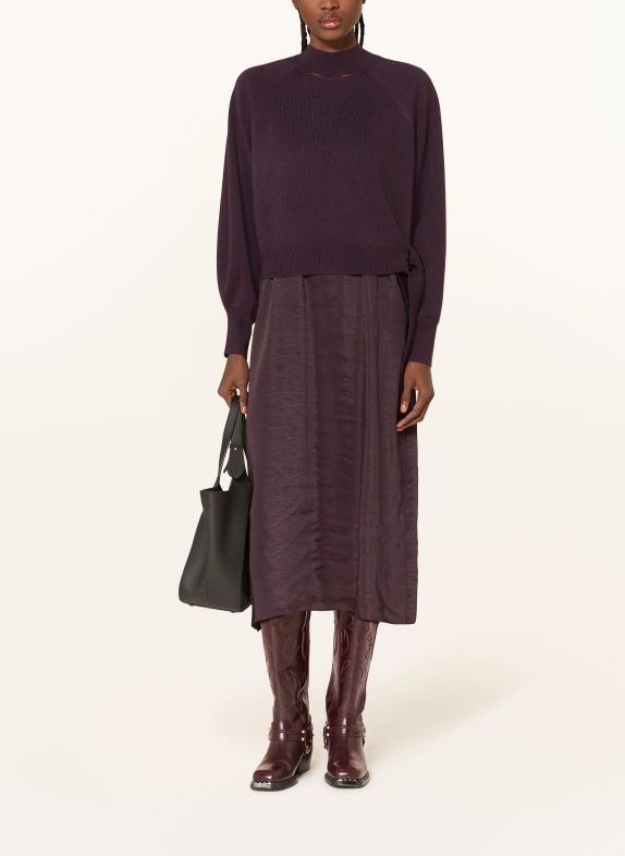 BOSS Set FLALINA: Pullover mit Cut-out und Satinkleid DUNKELLILA